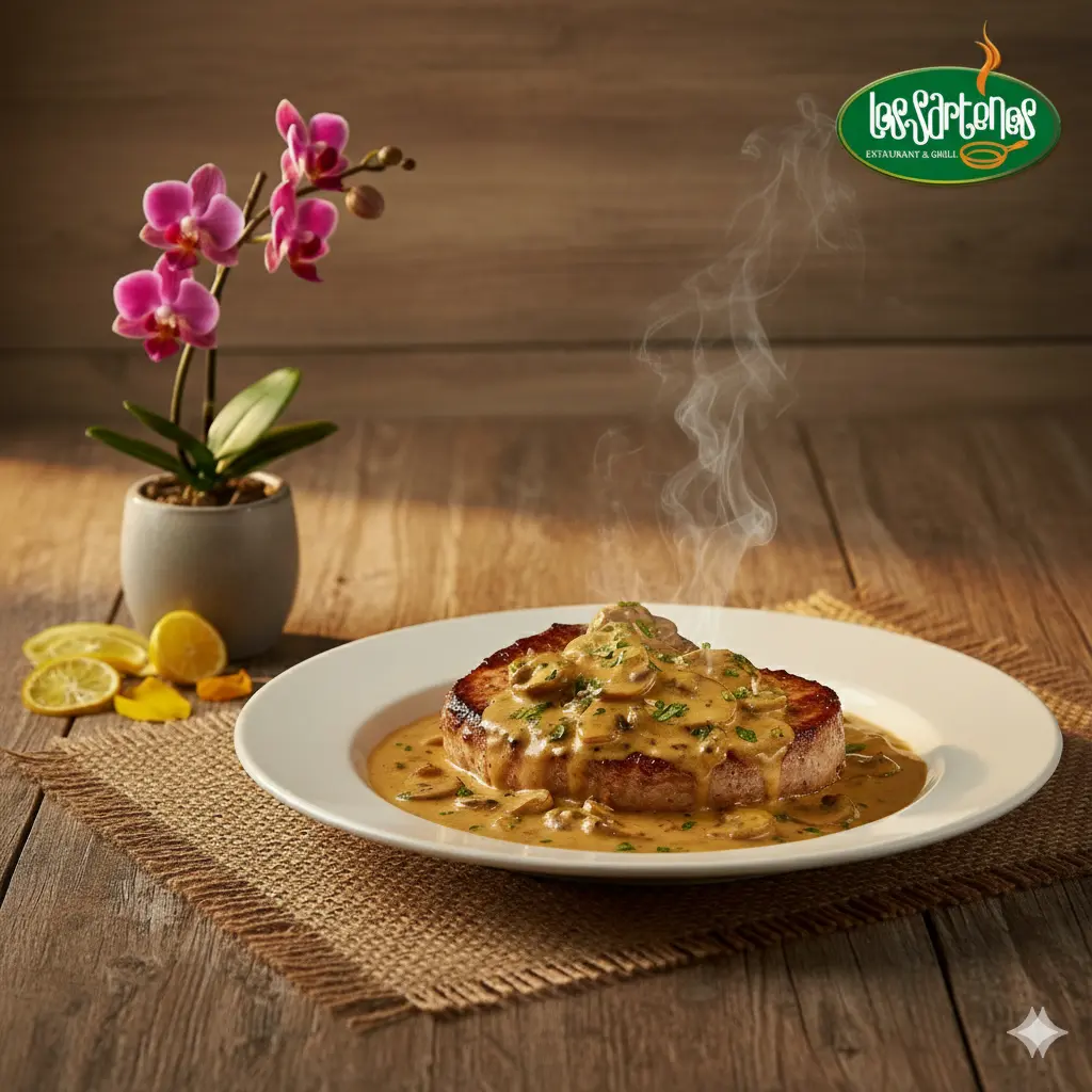 Chuleta en salsa de champiñones - Los Sartenes Loja